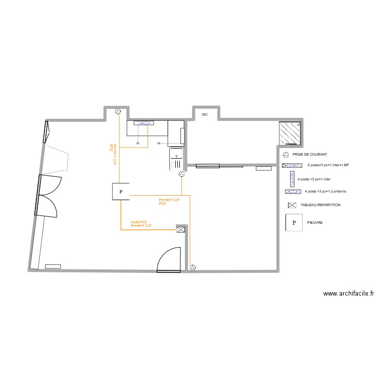 plans studio PC2. Plan de 2 pièces et 43 m2