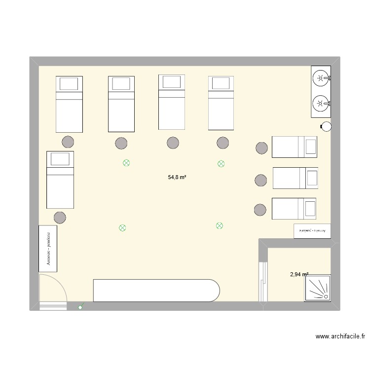 Salle SOTHYS. Plan de 2 pièces et 58 m2