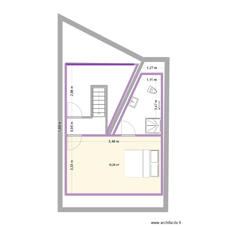 combles 1. Plan de 1 pièce et 18 m2