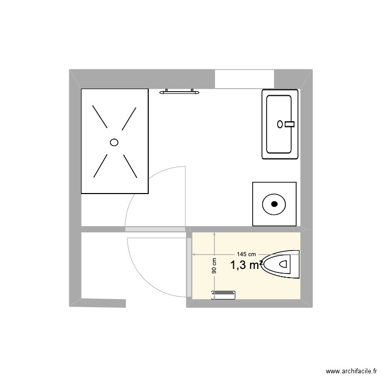 salle de bain. Plan de 1 pièce et 1 m2