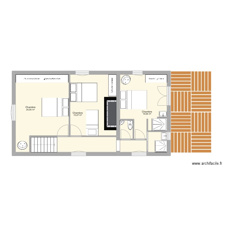 Vieille maison - R+1. Plan de 3 pièces et 60 m2