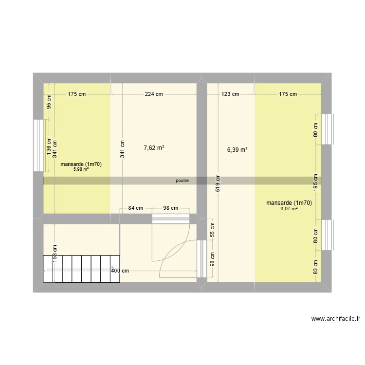 2e étage. Plan de 5 pièces et 35 m2