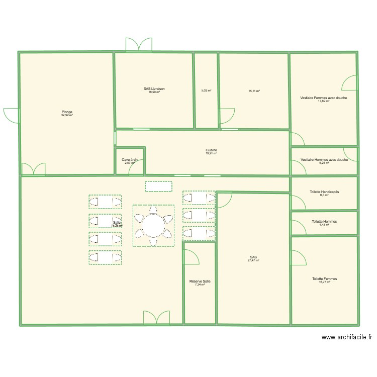 restaurant dydy. Plan de 14 pièces et 256 m2