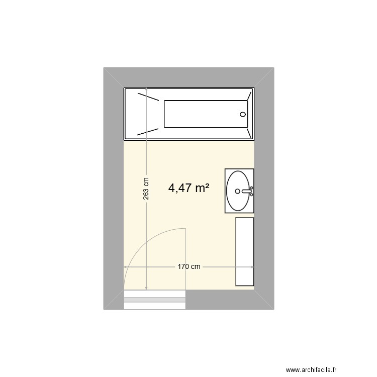 Salle de bain VAD. Plan de 1 pièce et 4 m2