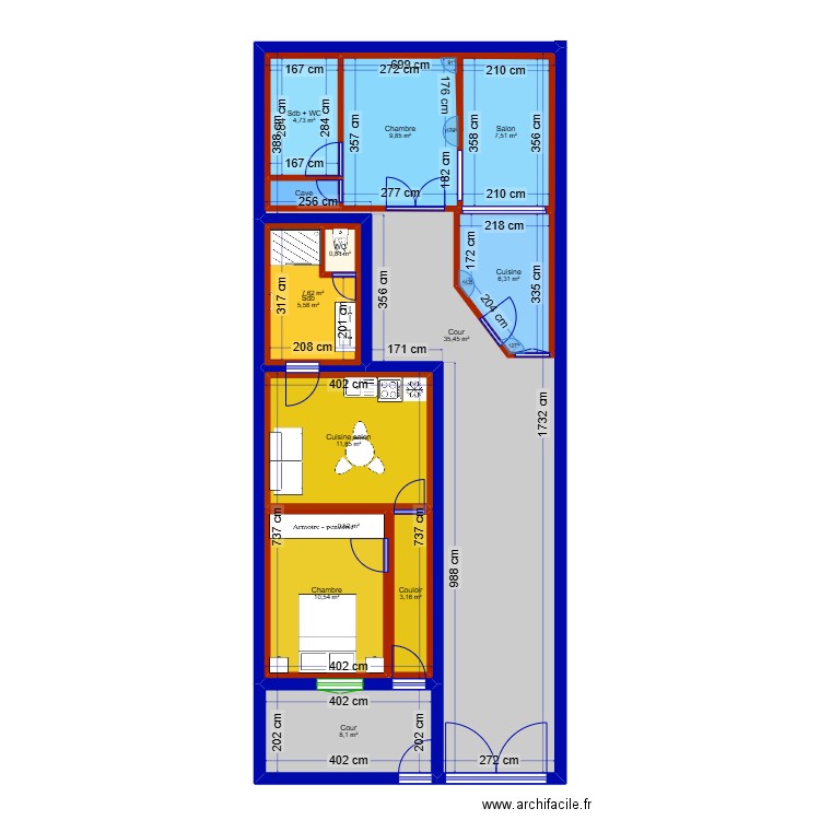 Maison 1. Plan de 6 pièces et 68 m2