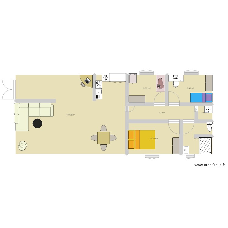 maison 1. Plan de 7 pièces et 75 m2