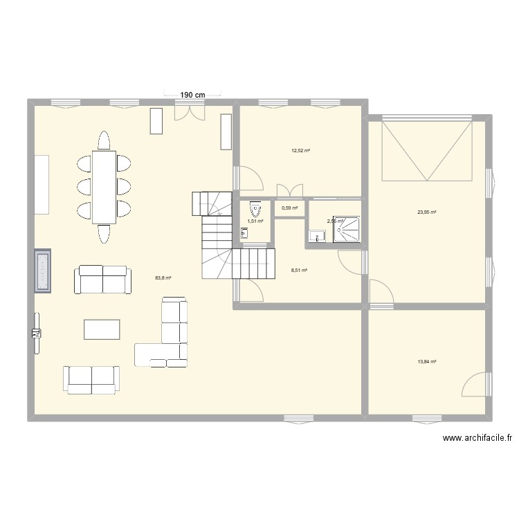 rdc jf2. Plan de 8 pièces et 147 m2