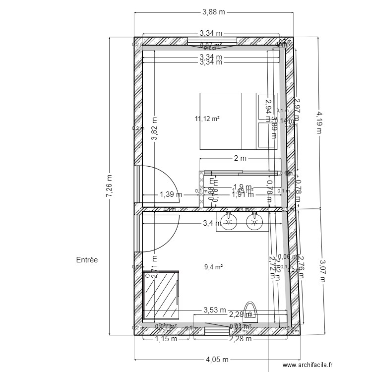 ERSTEIN LOT 2 /2 CHAMBRE 1 ET SALLE D EAU. Plan de 9 pièces et 22 m2