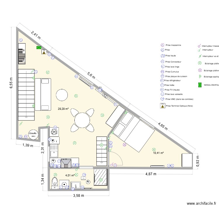 Maldoyenne 2eme_elec_V2. Plan de 3 pièces et 44 m2