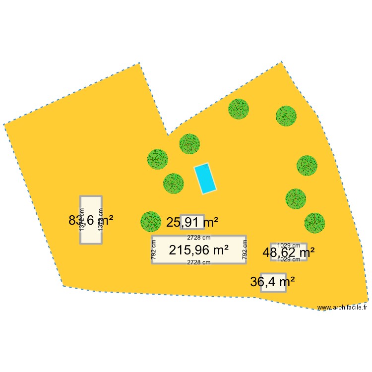 Extérieur . Plan de 5 pièces et 410 m2