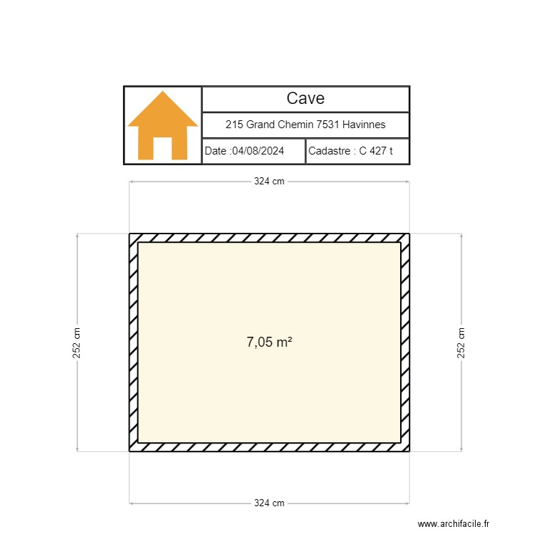 cave. Plan de 1 pièce et 7 m2