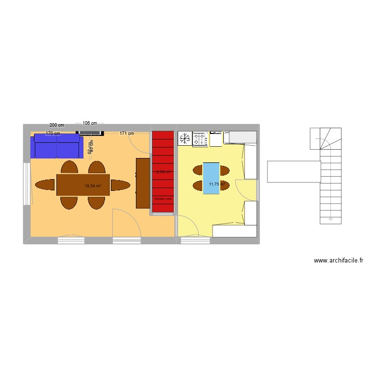 Sin RdC. Plan de 3 pièces et 33 m2