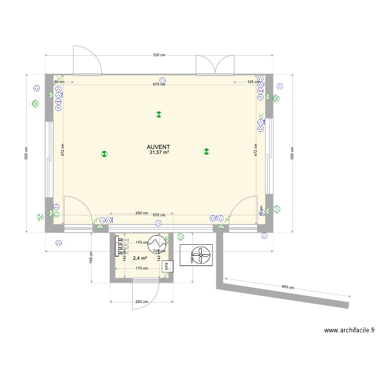 AUVENT ET ABRIS PISCINE ELEC 04 03 2024. Plan de 2 pièces et 34 m2