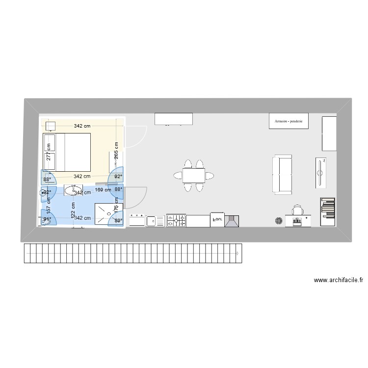 Appartement meublé grenier. Plan de 3 pièces et 75 m2