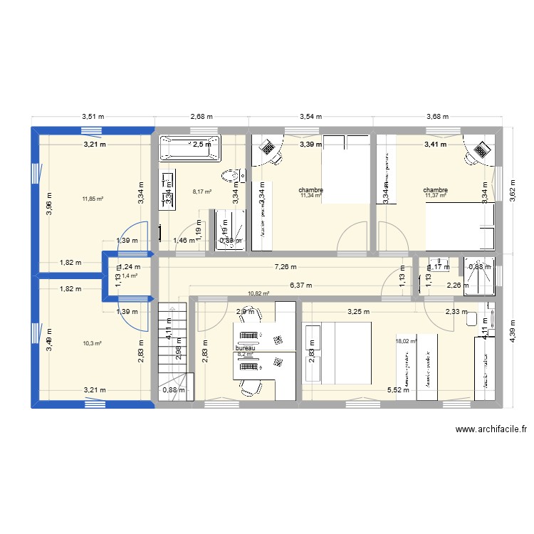 Maison 2 étage. Plan de 9 pièces et 91 m2