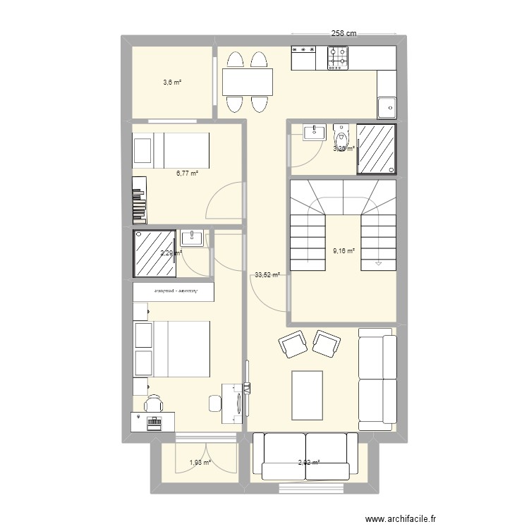 5alid. Plan de 8 pièces et 64 m2