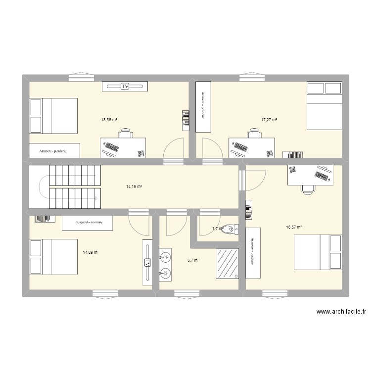 toasteta. Plan de 7 pièces et 91 m2