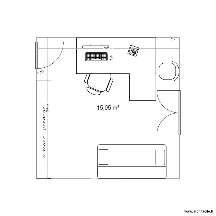 Bureau Gaming. Plan de 1 pièce et 15 m2