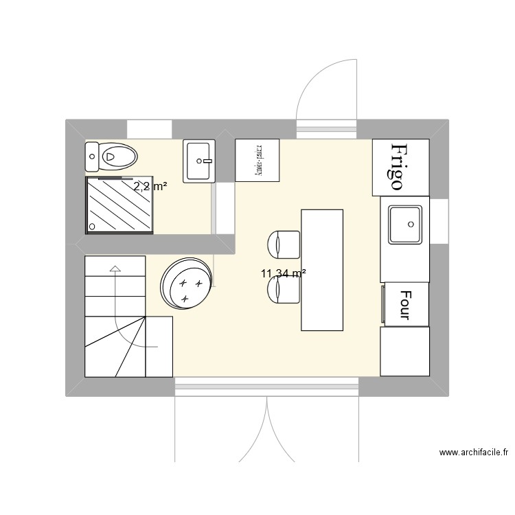 Chalet. Plan de 2 pièces et 14 m2