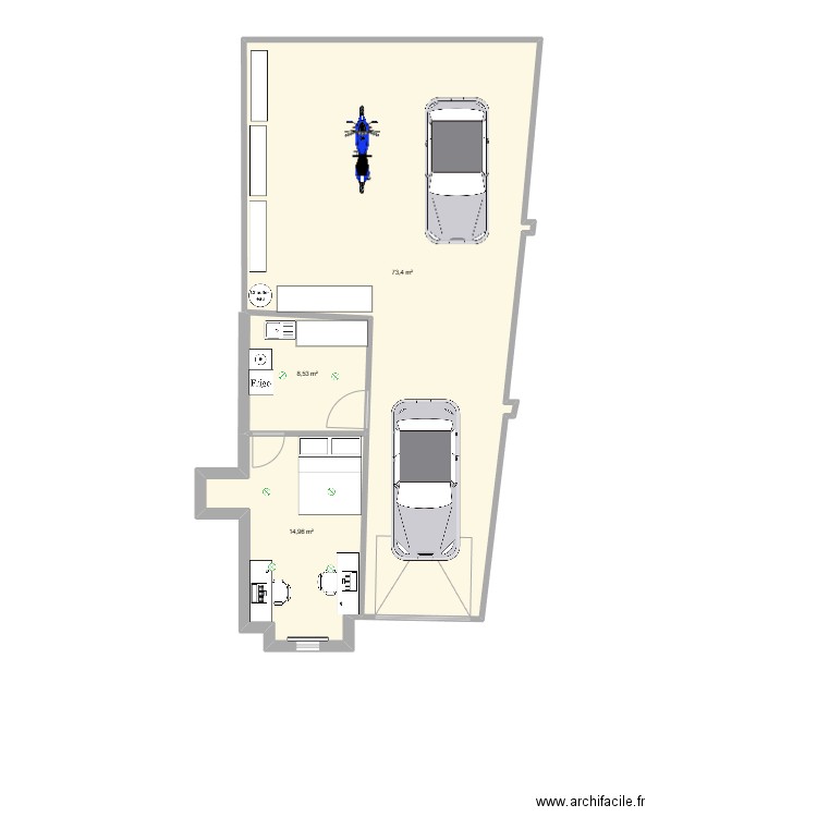 Plan chambre/bureau/buanderie. Plan de 3 pièces et 97 m2