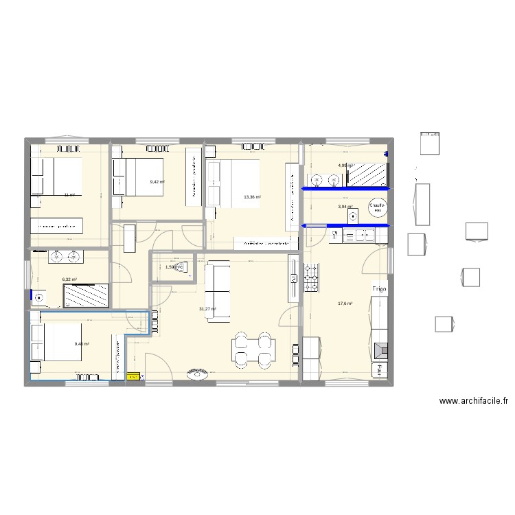 futur disposition + meuble v2 + dplcmt linky. Plan de 10 pièces et 109 m2