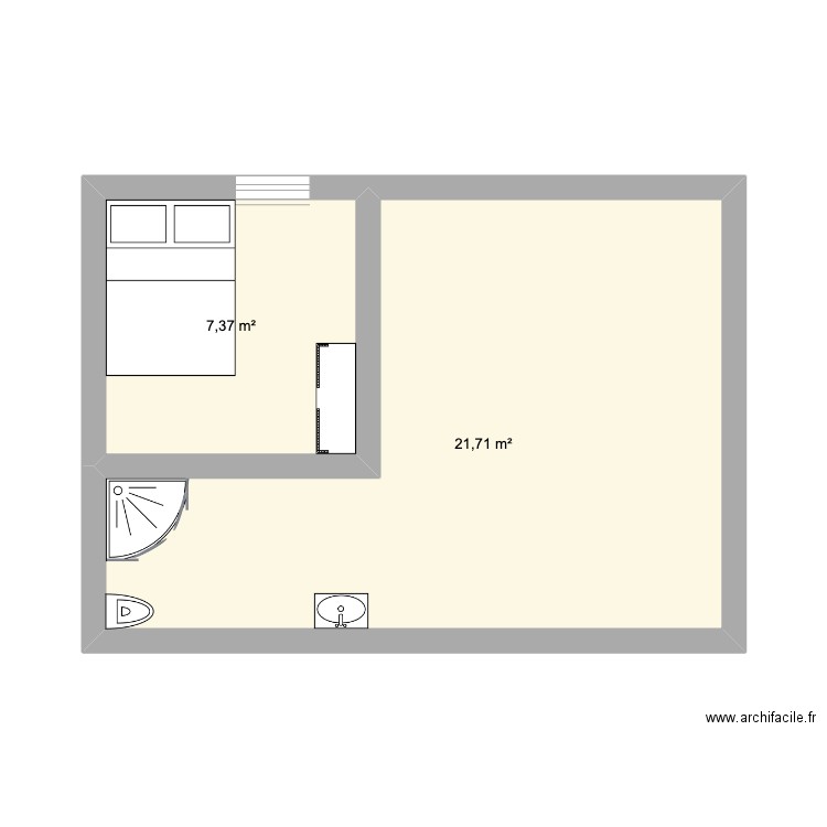 Test. Plan de 2 pièces et 29 m2