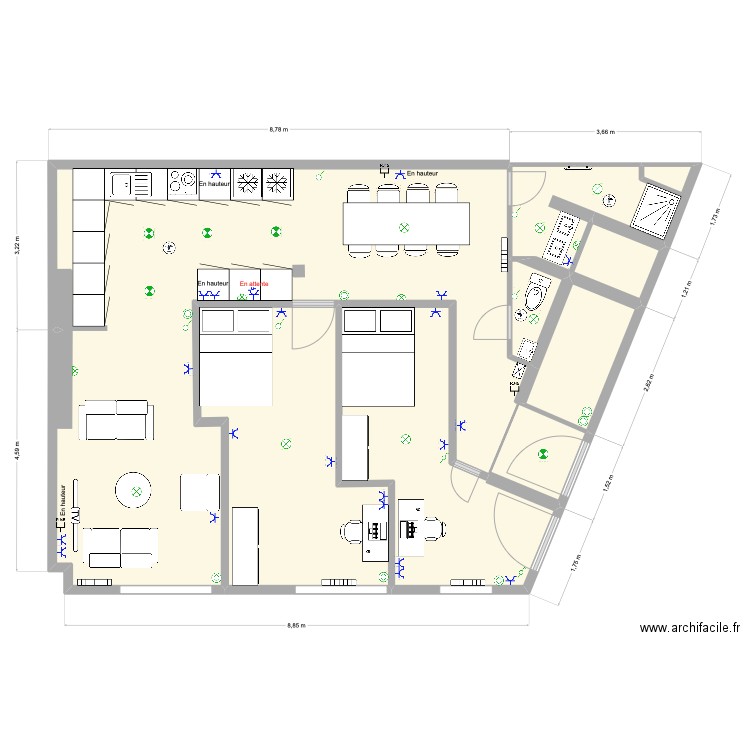 Moissons RDC ELEC. Plan de 8 pièces et 78 m2