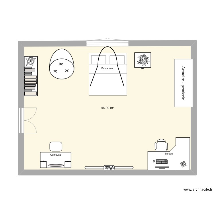 Projet Plan N:1. Plan de 1 pièce et 46 m2