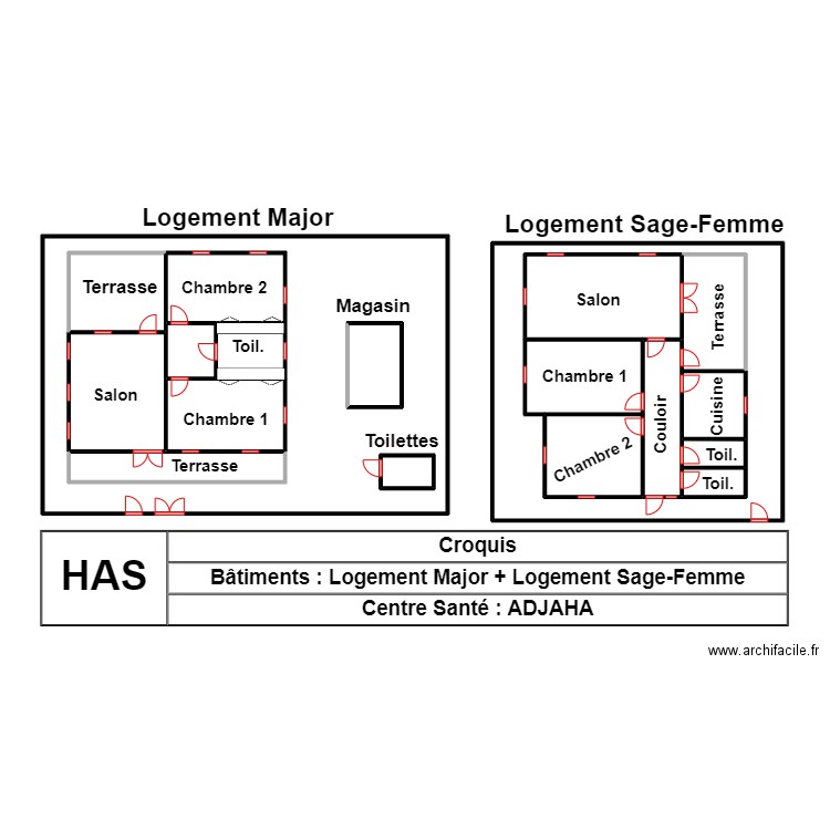 VUE EN PLAN LOGEMENT CS ADJAHA. Plan de 19 pièces et 171 m2