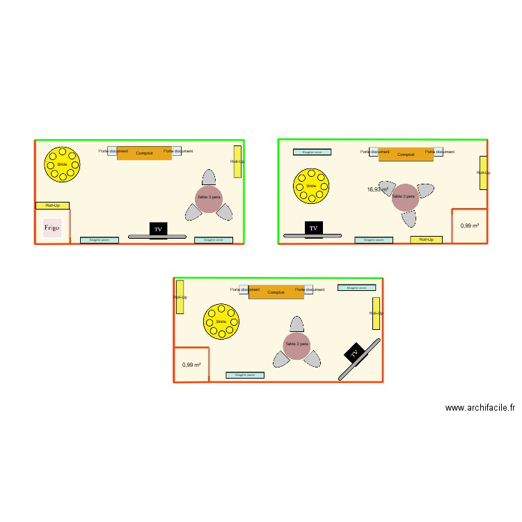 Configuration Salon. Plan de 6 pièces et 54 m2