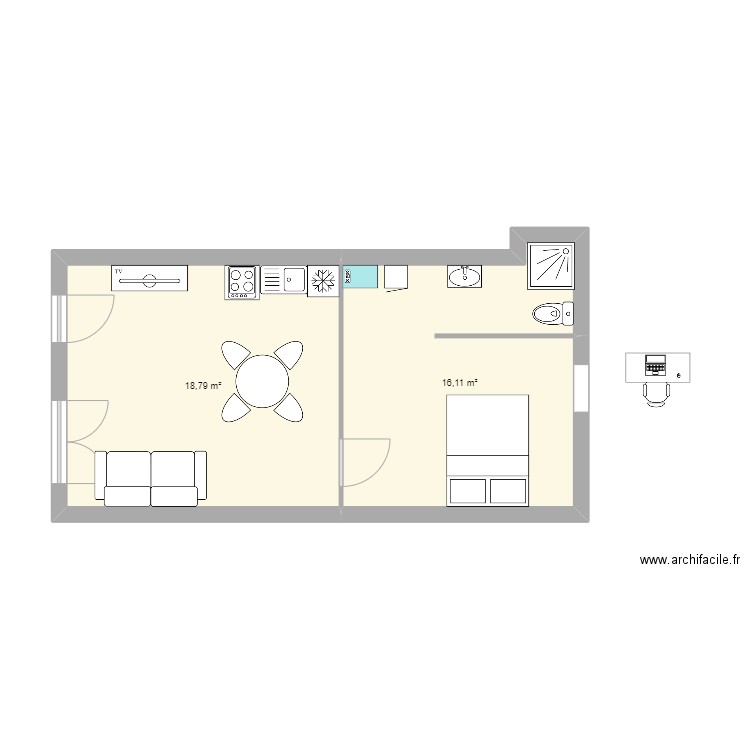 appart grand port. Plan de 2 pièces et 35 m2