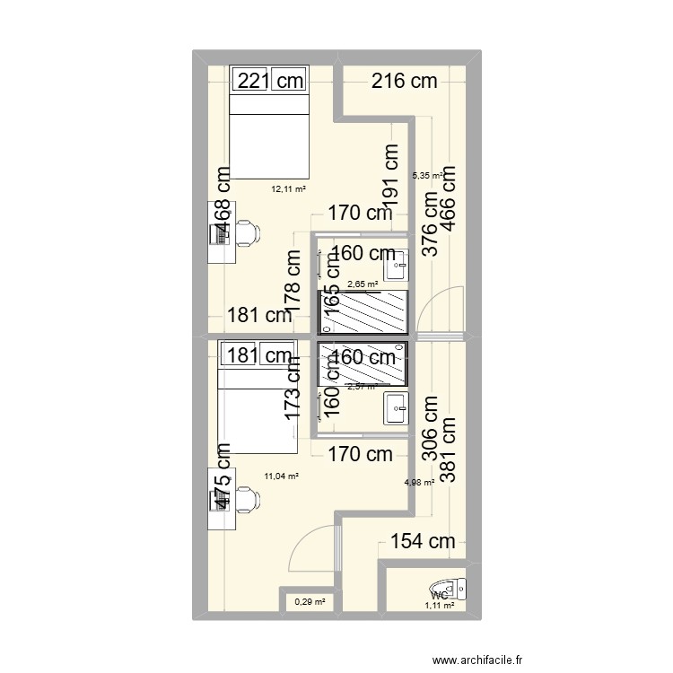 R+1 LAC BLEU V4 modif chambre et SDB. Plan de 8 pièces et 40 m2