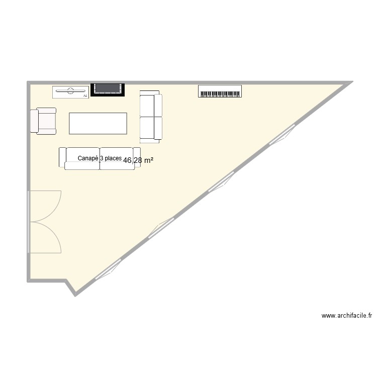 Rez Ménil. Plan de 1 pièce et 46 m2