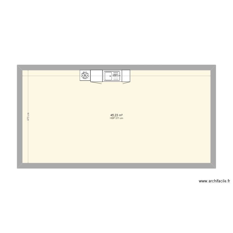 brun. Plan de 1 pièce et 45 m2