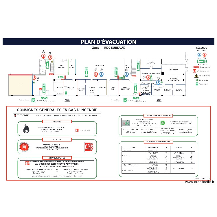 Bureau RDC. Plan de 1 pièce et 75 m2