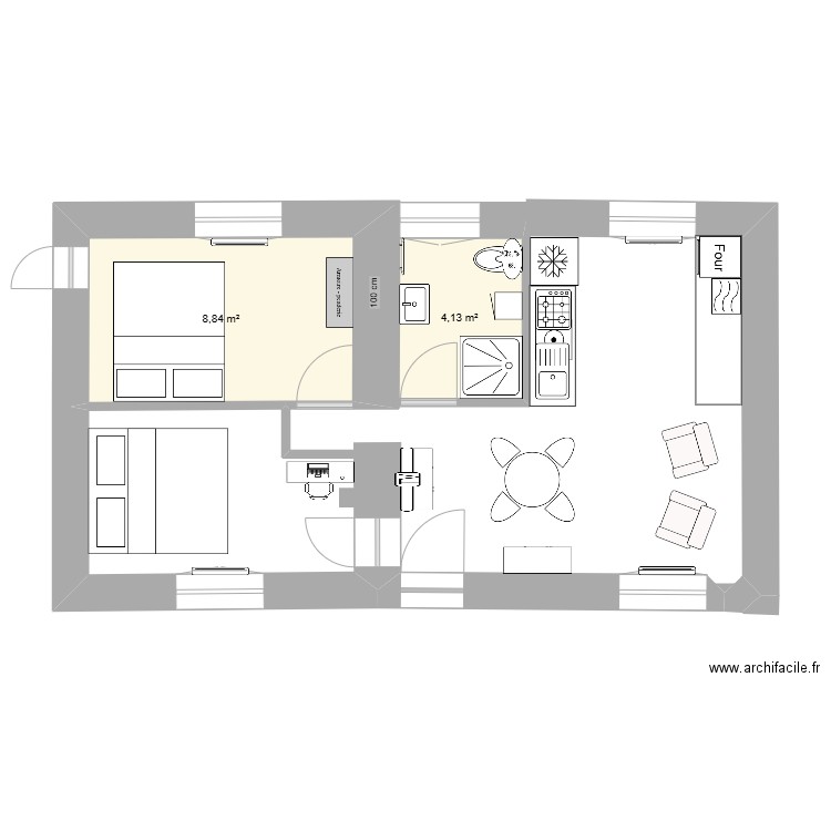 COLLEVILLE. Plan de 2 pièces et 13 m2