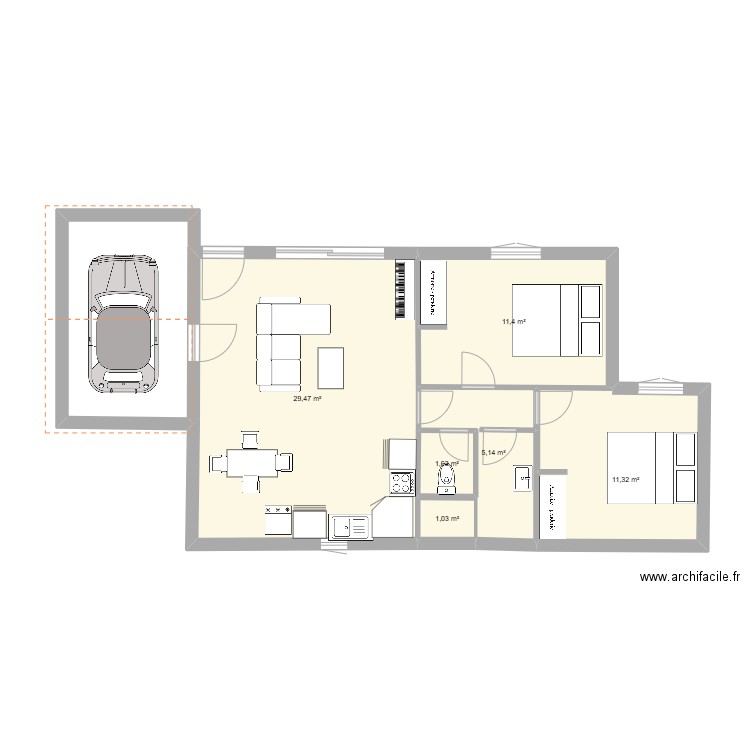 maison . Plan de 6 pièces et 60 m2