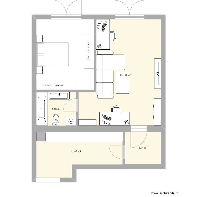 Bienne2. Plan de 4 pièces et 46 m2