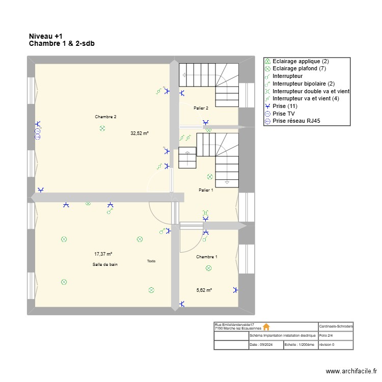 N +1 . Plan de 3 pièces et 56 m2