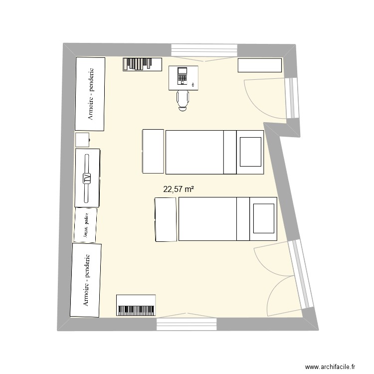 Chambre 2 actuelle. Plan de 1 pièce et 23 m2