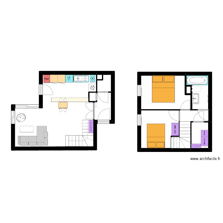 appart. Plan de 6 pièces et 61 m2