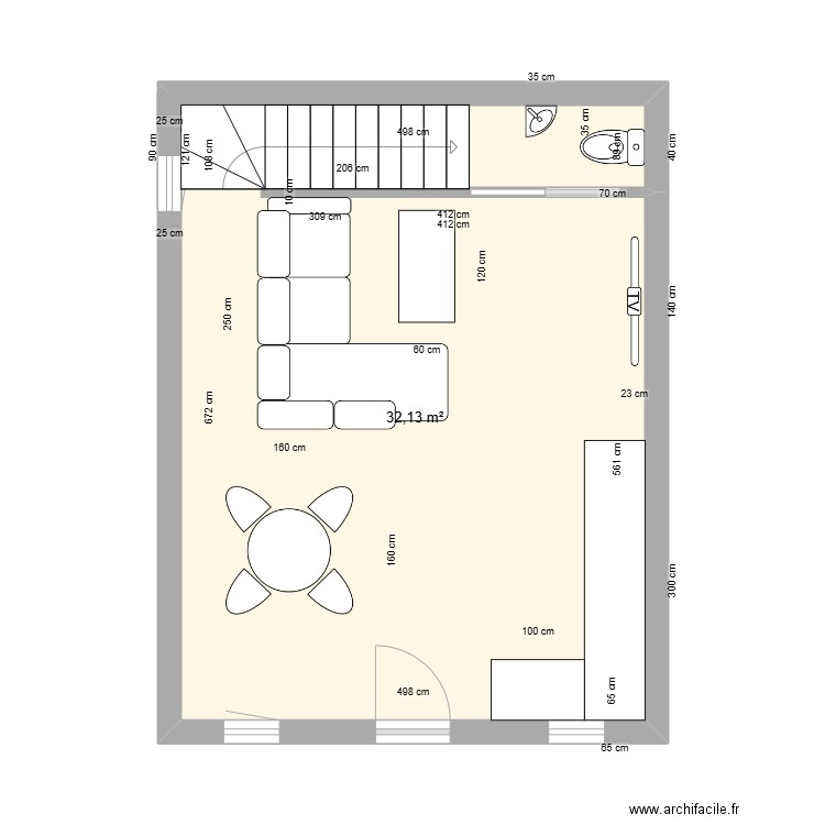 RDC maison V4.1. Plan de 1 pièce et 32 m2