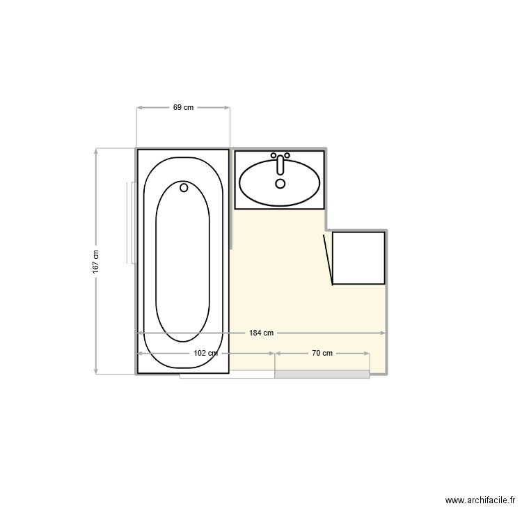 SDB patrick D. Plan de 1 pièce et 3 m2