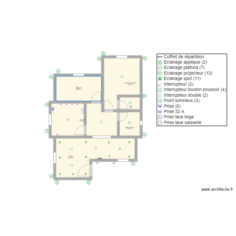 PROJET 2. Plan de 6 pièces et 90 m2