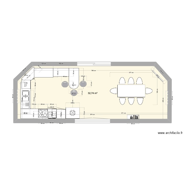 CUISINE. Plan de 1 pièce et 33 m2