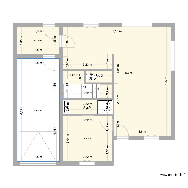 Maison Blondiau. Plan de 7 pièces et 79 m2