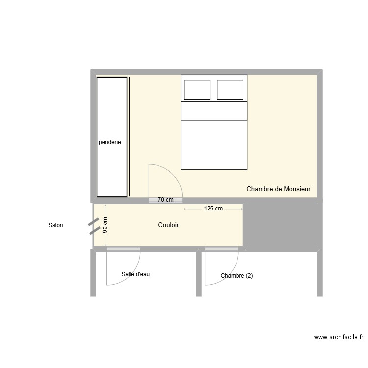 GONCALVES Couloir existant. Plan de 3 pièces et 16 m2