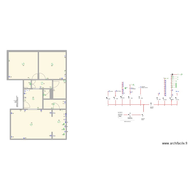 appartement plante plan unifilaire. Plan de 10 pièces et 73 m2