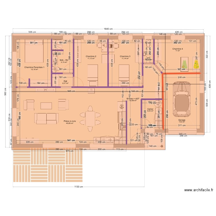 Amélie et Guillaume - Modèle ALEXIA V3. Plan de 11 pièces et 131 m2