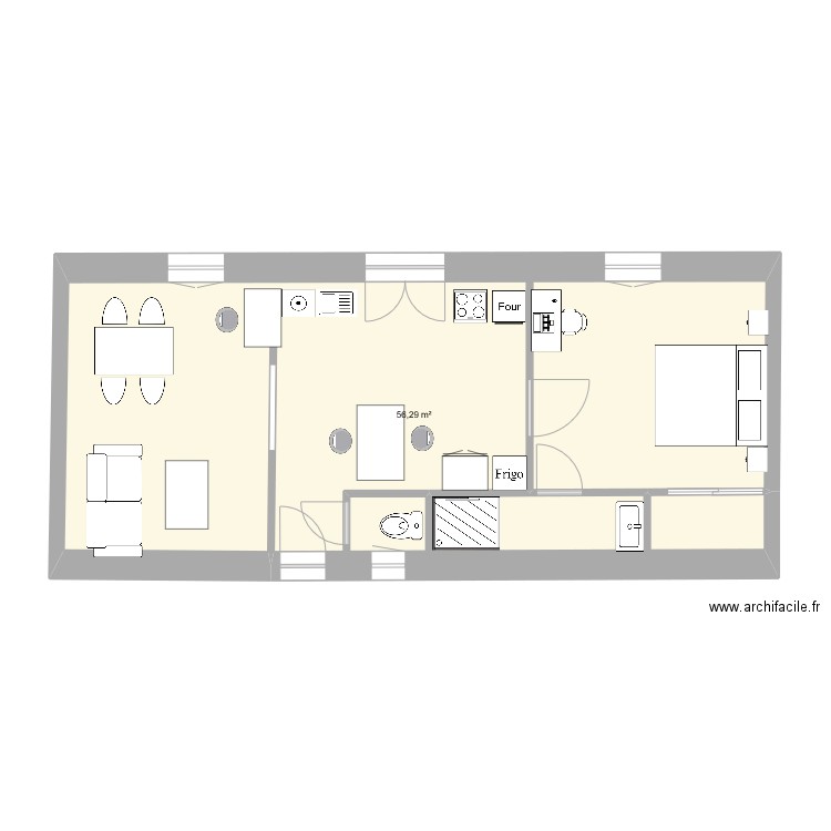 2TNE2 STELIGA-CLEMENT TRISTAN. Plan de 1 pièce et 56 m2